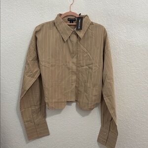 PrettyLittleThing Tan Striped Crop Top US size 10